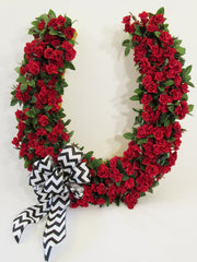 Super large hoseshoe wreath with red roses - Designs by Ginny