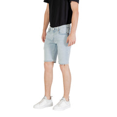 Levi's Bermuda Jean Homme Bleu Azur Délavé Rivets Orange Vue Trois Quarts — Delvale