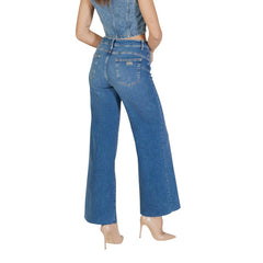 Image 2 : Jean wide leg Liu Jo femme denim bleu coupe palazzo taille haute, détail fermeture bouton et poches avant — Delvale