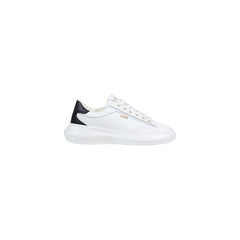 Image 1 : Sneakers Liu Jo femme blanches vue de profil gauche, contrefort noir, logo doré et semelle plateforme blanche — Delvale