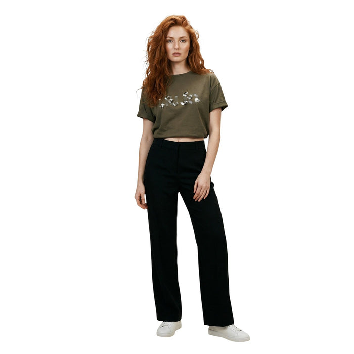 Image 3 : Détail des sequins argentés sur le t-shirt crop Liu Jo kaki femme — Delvale
