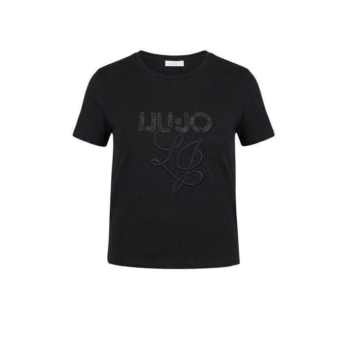 Image 5 : Vue trois quarts du t-shirt crop Liu Jo femme kaki à sequins argentés manches retroussées — Delvale