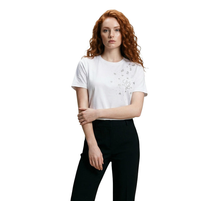 Image 6 : Coupe courte et col rond du t-shirt Liu Jo femme kaki à sequins, silhouette féminine — Delvale