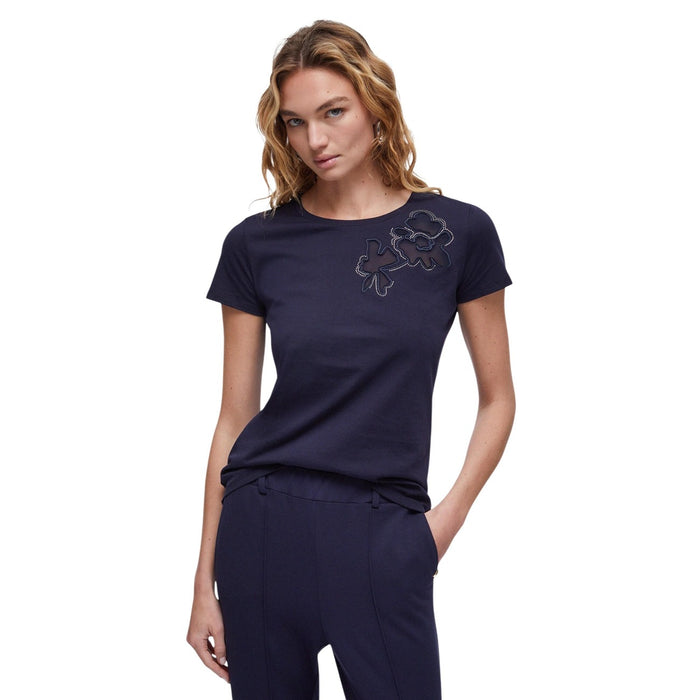 Image 5 : Détail de la coupe et de la matière du t-shirt Liu Jo femme beige, manches courtes et finitions soignées — Delvale