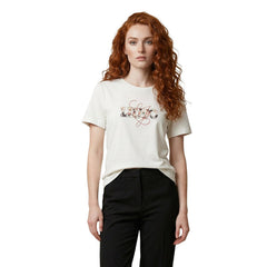 Image 1 : Femme aux cheveux roux portant le t-shirt Liu Jo beige à logo imprimé fleuri, vue de face — Delvale