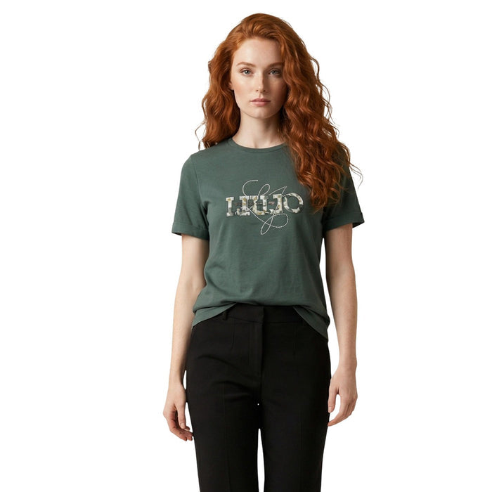Image 5 : Vue d'ensemble du t-shirt femme Liu Jo beige logo fleuri, style élégance italienne — Delvale