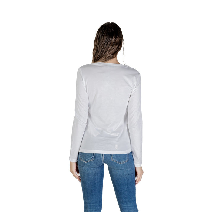 Image 2 : Détail du logo Liu Jo en strass argentés sur t-shirt blanc manches longues femme — Delvale