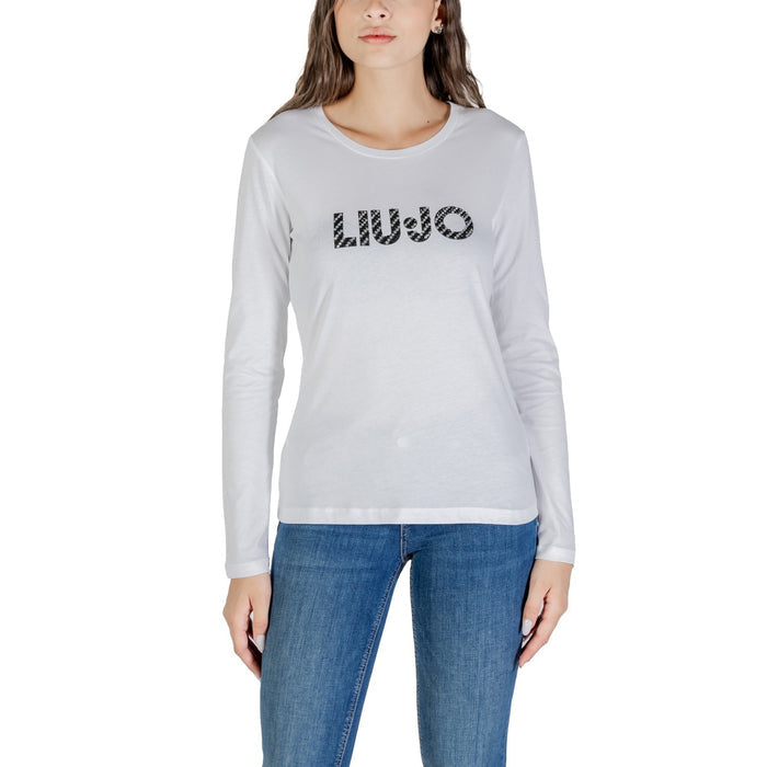 Image 5 : Zoom sur la finition et la matière souple du t-shirt Liu Jo blanc manches longues femme — Delvale