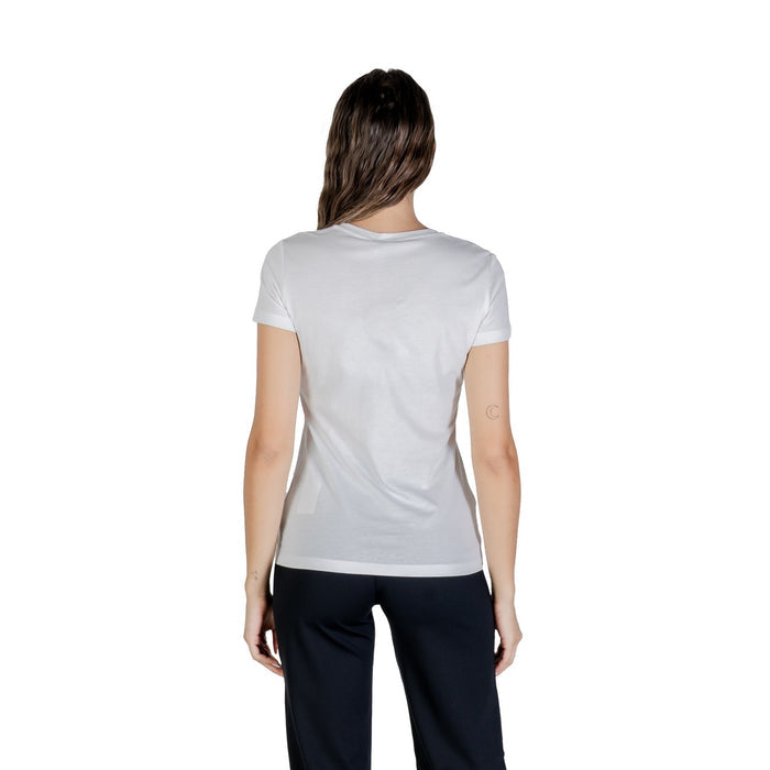 Image 2 : T-shirt Liu Jo femme blanc logo strass argenté cursive, coupe ajustée col rond manches courtes — Delvale