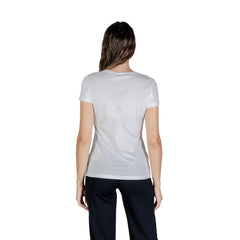 Image 2 : T-shirt Liu Jo femme blanc logo strass argenté cursive, coupe ajustée col rond manches courtes — Delvale