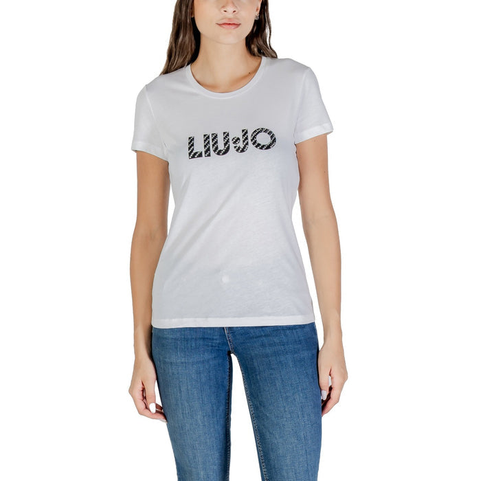 Image 4 : T-shirt Liu Jo blanc femme porté avec pantalon noir, silhouette élégante vue entière — Delvale
