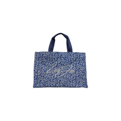 Image 1 : Tote bag Liu Jo femme en toile bleu marine imprimé léopard gris avec logo signature en strass argentés, vue de face — Delvale