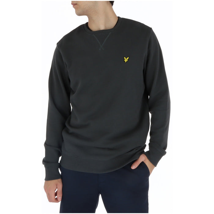 Image 1 : Sweat col rond Lyle & Scott gris anthracite avec aigle brodé or, vue de face — Delvale