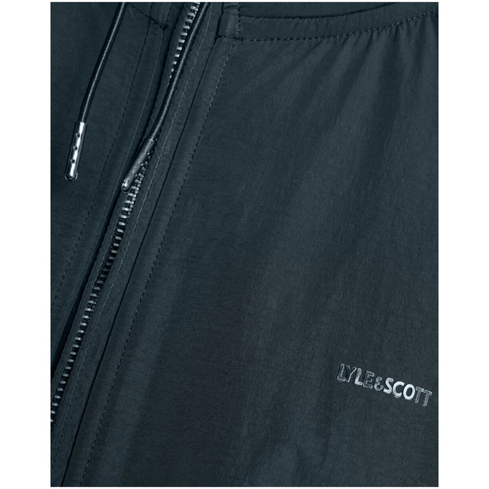 Image 3 : Vue d'ensemble du sweat à capuche zippé Lyle & Scott homme bimatière bleu marine et noir, fermeture zip central visible — Delvale