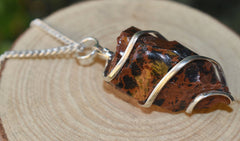 Mahogany Obsidian Raw Gemstone Pendant, Wire Wrapped Crystal Stone Pendant