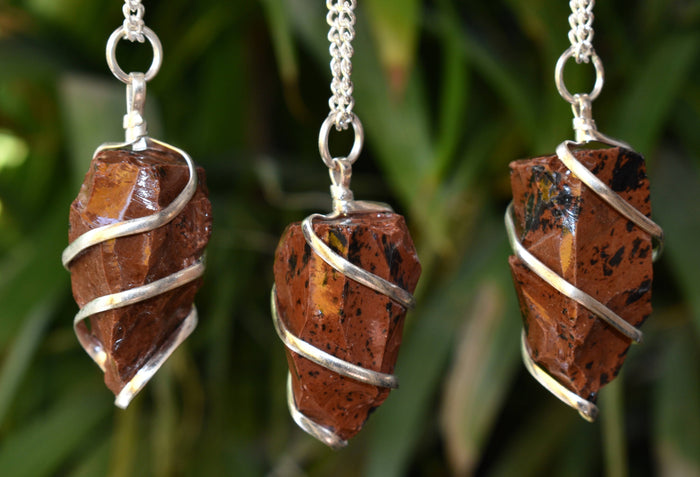 Mahogany Obsidian Raw Gemstone Pendant, Wire Wrapped Crystal Stone Pendant