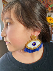 Mal Ojo Blue and Gold Beaded Earrings