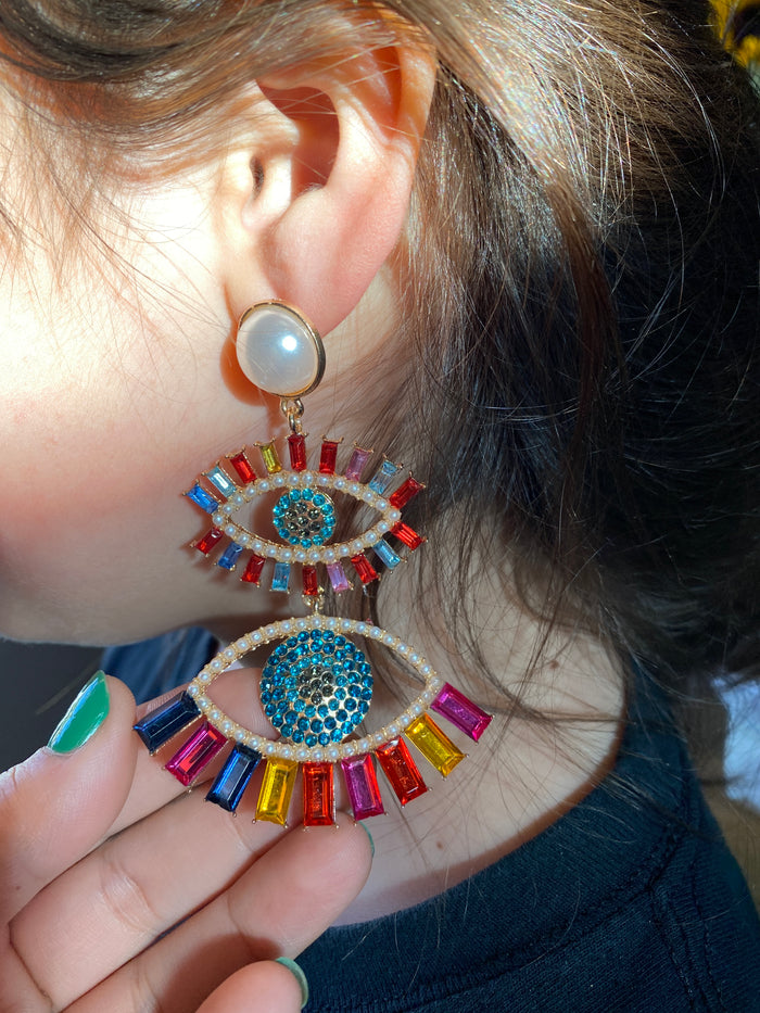 Mal Ojo De Colores Gem Earrings (Double)
