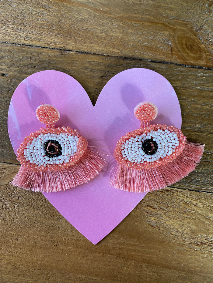 Mal Ojo Pink Beaded Earrings