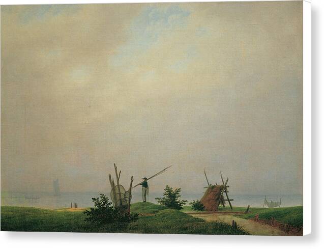 Meeresstrand mit Fischer - Canvas Print