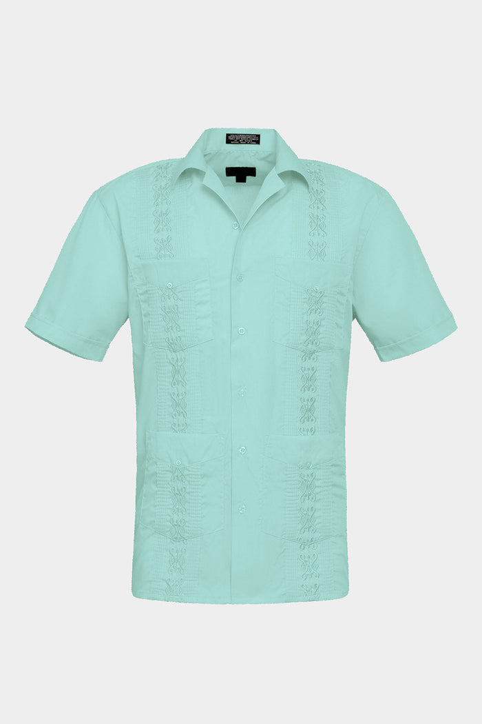 Men's Short Sleeve Cuban Style Guayabera Shirt (Aqua) Maximos/West Line