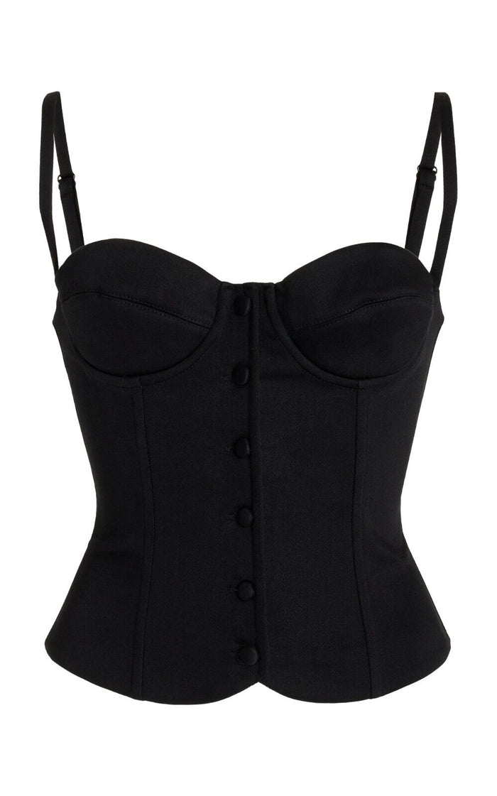 MIRROR PALAIS Black Bustier Button Sweetheart Neck Top - House Of Huntington