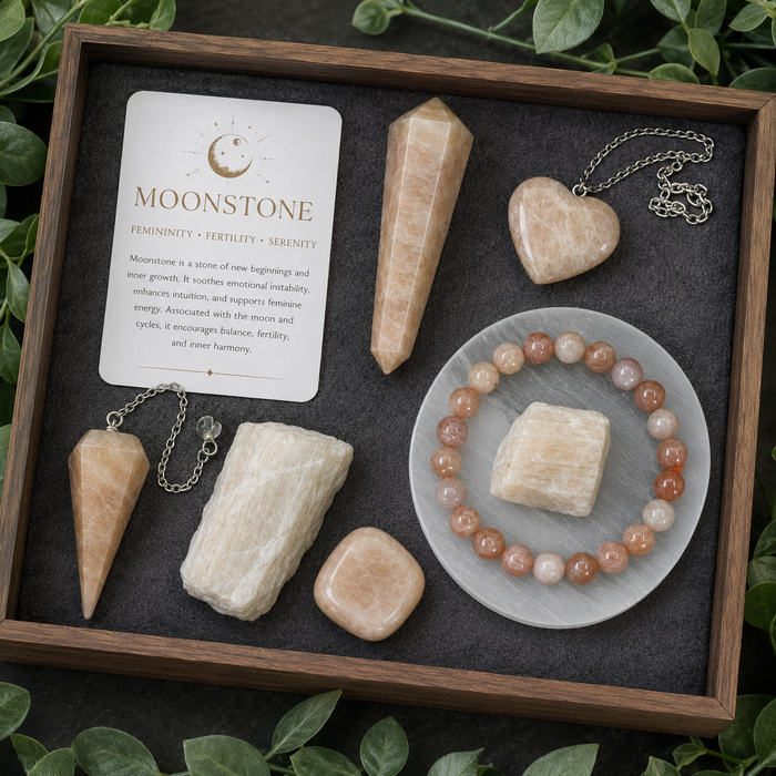 Moonstone Crystal Gift Set For Emotional Support and Protection, Real Polished Gemstones.