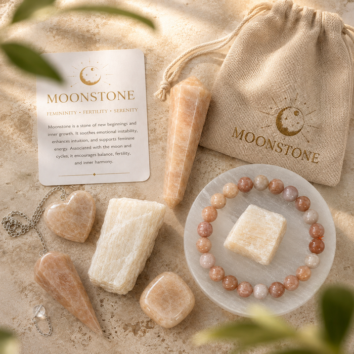 Moonstone Crystal Gift Set For Emotional Support and Protection, Real Polished Gemstones.