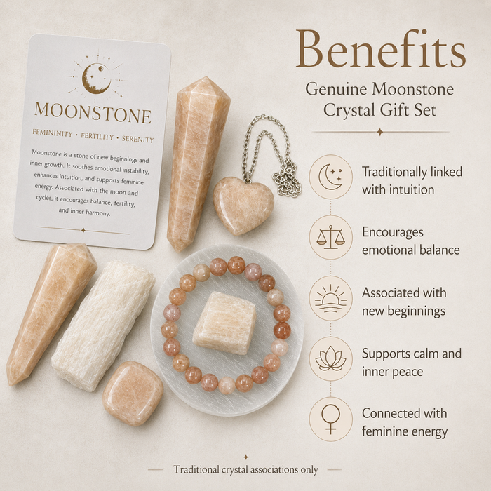 Moonstone Crystal Gift Set For Emotional Support and Protection, Real Polished Gemstones.