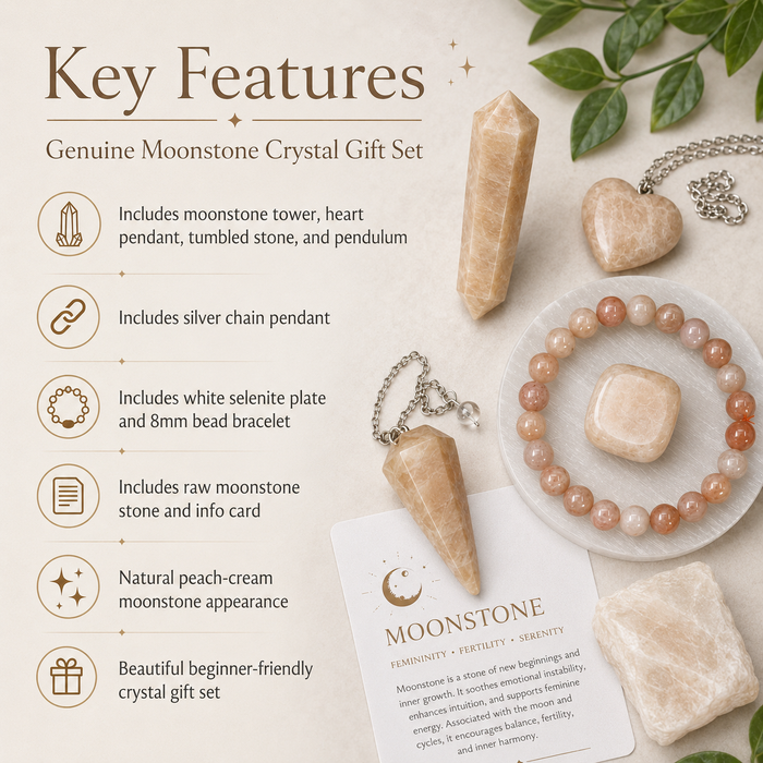 Moonstone Crystal Gift Set For Emotional Support and Protection, Real Polished Gemstones.