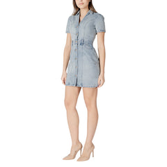 Image 3 : Robe Morgan De Toi bleu azur vue portée manches courtes col V élégant — delvale