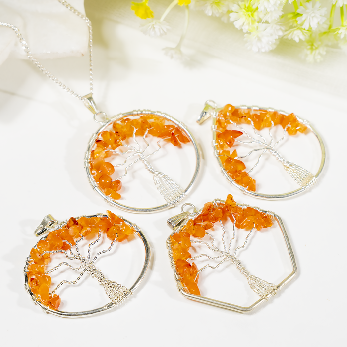 Natural Carnelian Crystal Tree of Life Pendant |Crystal Pendant