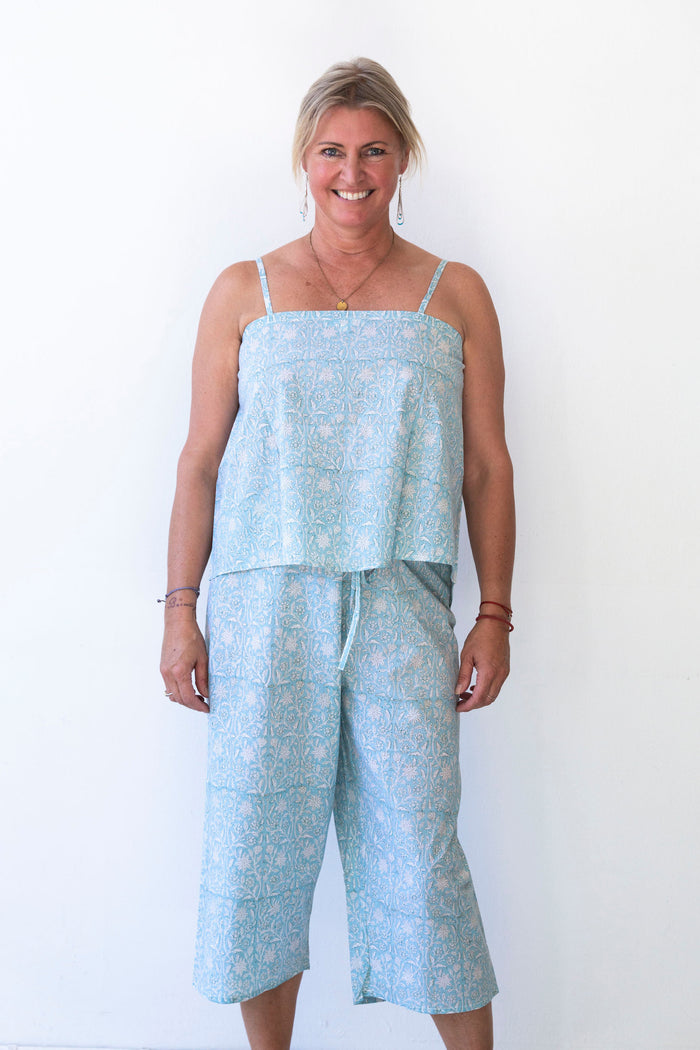 Nest Factory Block Print Halter Top Aqua
