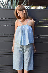 Nest Factory Block Print Halter Top Aqua