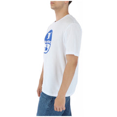 Image 3 : Détail du logo circulaire North Sails bleu imprimé sur t-shirt blanc homme manches courtes — Delvale
