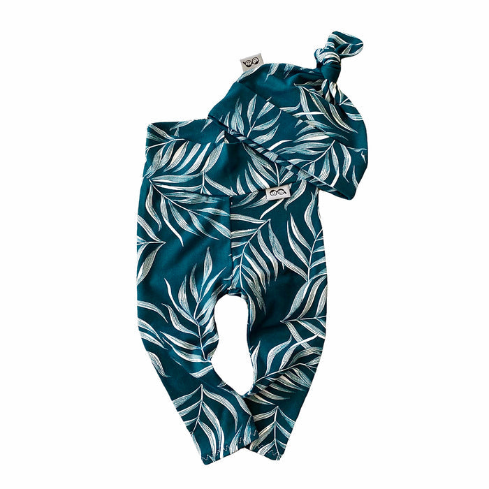 Ocean Teal Pampas Leaves Leggings and/or Knot Beanie