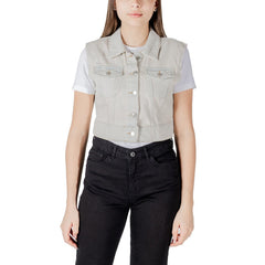 Image 1 : Gilet Only femme beige sans manches avec col classique et fermeture boutonnée — Delvale