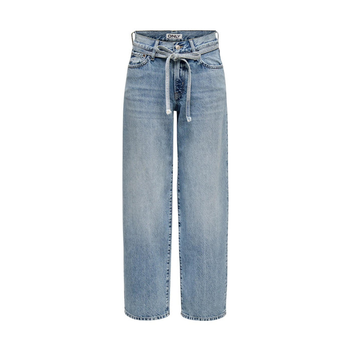 Image 2 : Détail jean Only femme bleu azur coupe droite, finitions soignées et ceinture coordonnée — delvale