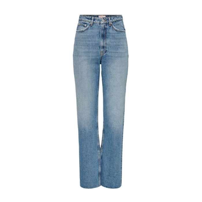 Image 1 : Jeans femme Only bleu en coton, vue de face avec fermeture zip et bouton — Delvale