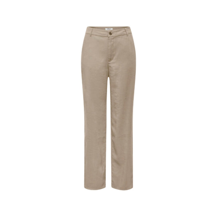 Image 3 : Vue latérale du pantalon droit femme Only beige taille haute, mettant en valeur la jambe droite et la silhouette affinée — Delvale