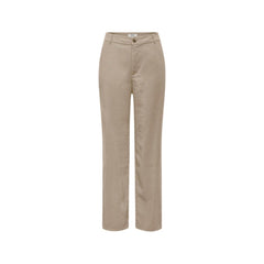 Image 3 : Vue latérale du pantalon droit femme Only beige taille haute, mettant en valeur la jambe droite et la silhouette affinée — Delvale