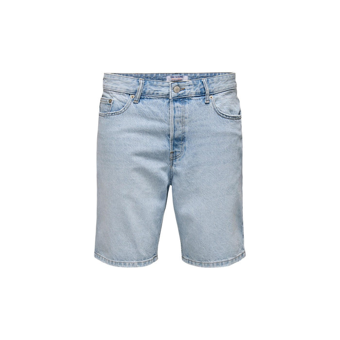 Only & Sons Bermuda Jean Homme Bleu Azur Délavé Coton Organique Vue Produit — Delvale