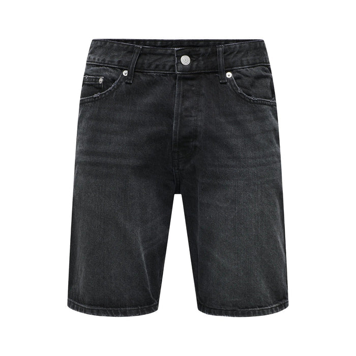 Image 2 : Short jean noir Only & Sons homme, détail de la ceinture et de la poche avant — Delvale