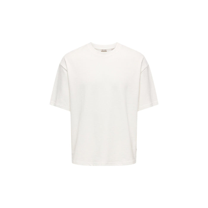Image 3 : T-shirt blanc homme Only & Sons détail col rond et finitions — Delvale