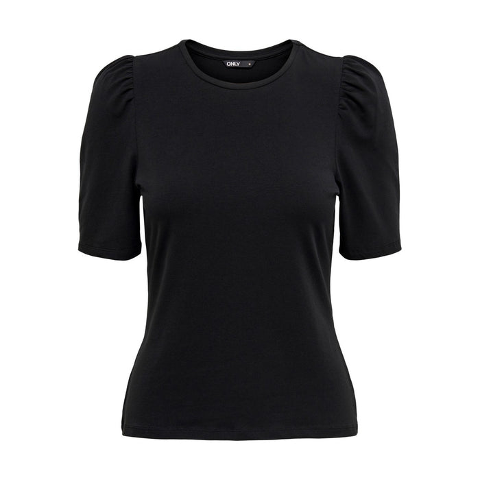 Image 1 : T-shirt femme Only noir manches courtes bouffantes col rond, vue de face sur fond blanc — Delvale