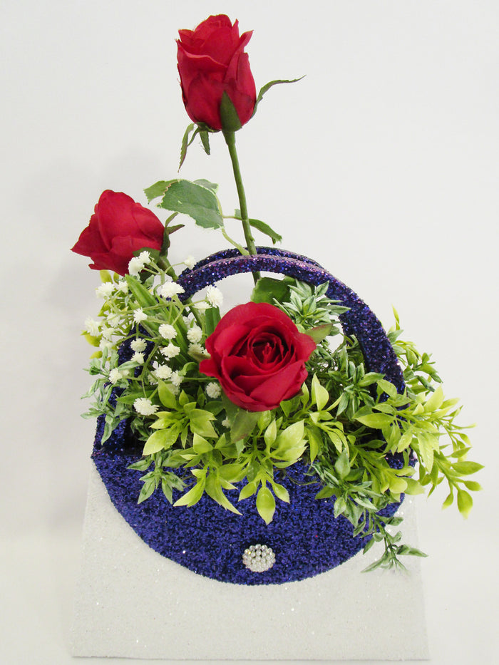 Red,white & blue floral purse centerpiece - Designs by Ginny