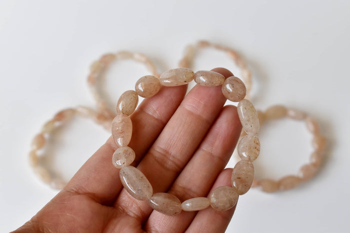 Peach Moonstone Nugget Bracelet ~ Crystal Nuggets Jewelry