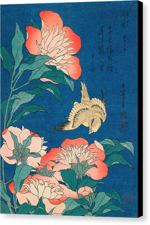 Peonies and Canary - Canvas Print