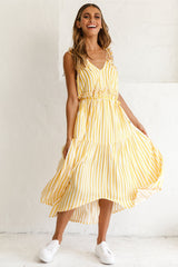 Santa Monica String Tie Maxi Dress Stripe Print Mustard
