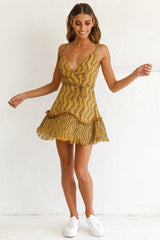 Mojito Cami Strap Accordion Pleat Hem Dress Dot Print Mustard/Black